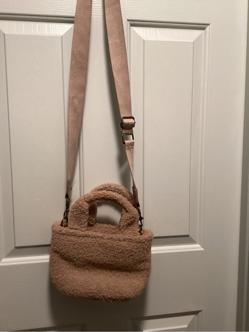 Plush Shearling Crossbody Tote - Beige
